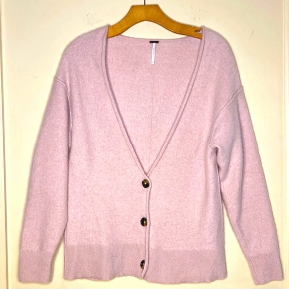 Free People 100% Cashmere Cardigan | Bubblegum Pink, Deep V, Cozy Luxe - Picture 2 of 7